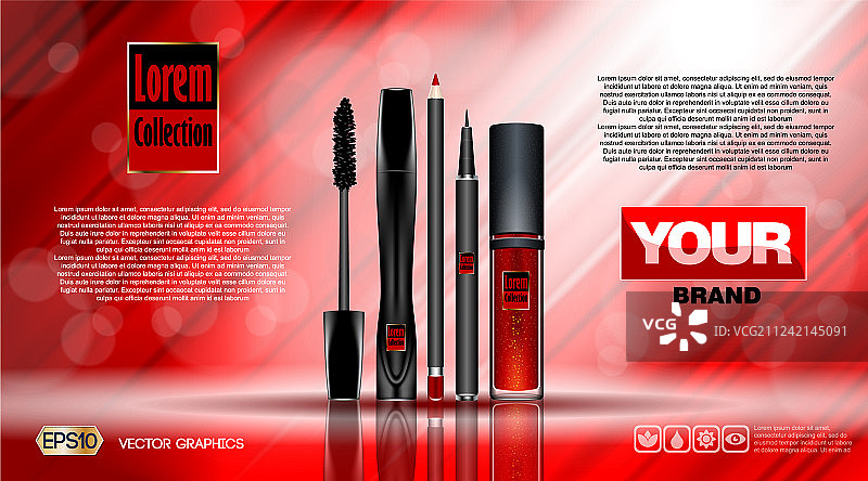 化妆品套装广告模板：睫毛膏和眉毛定型啫喱图片素材
