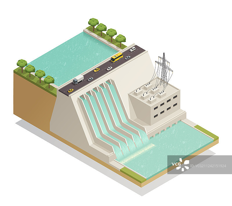 绿色能源水力发电2.5D组合图片素材