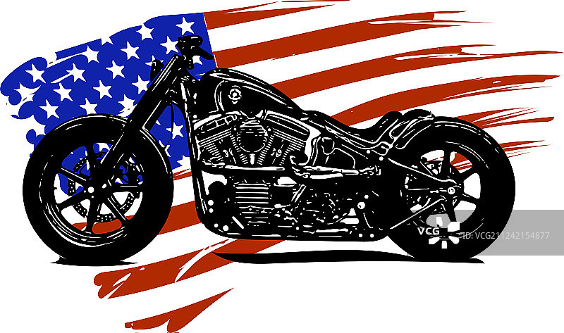 手绘美式复古Chopper摩托车图片素材