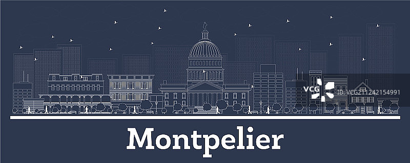 蒙彼利埃佛蒙特城市天际线轮廓图片素材