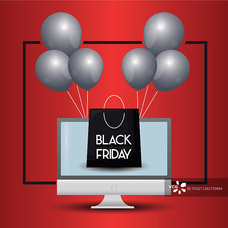 带电脑屏幕的黑色星期五标签图片素材