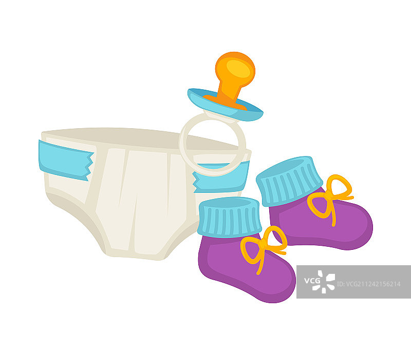 婴儿尿布针织短袜和小奶嘴图片素材