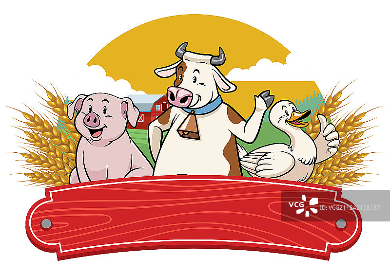 农场动物与旧木空白区域图片素材