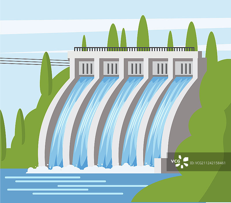 水力发电站卡通风格图标图片素材