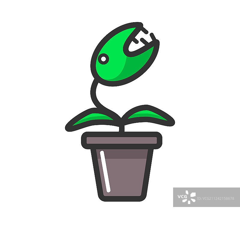 花盆里长着尖牙的危险植物图片素材