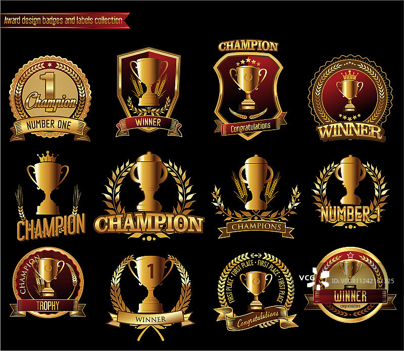 复古金色奖杯徽章合集图片素材