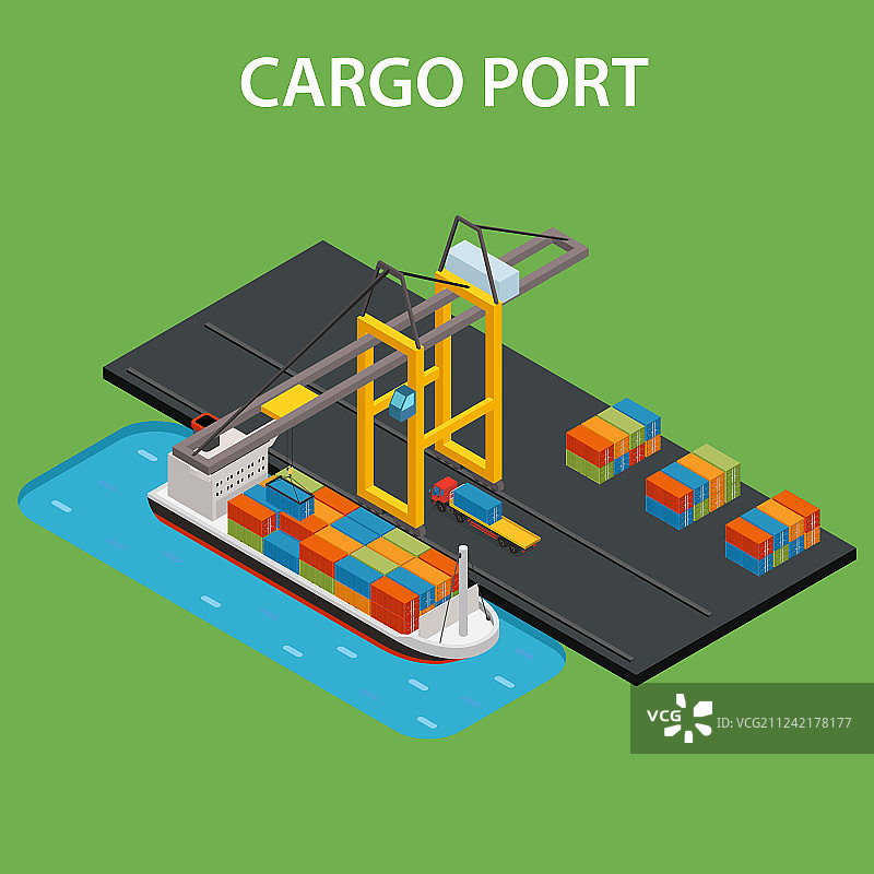 货运港口2.5D示意图图片素材
