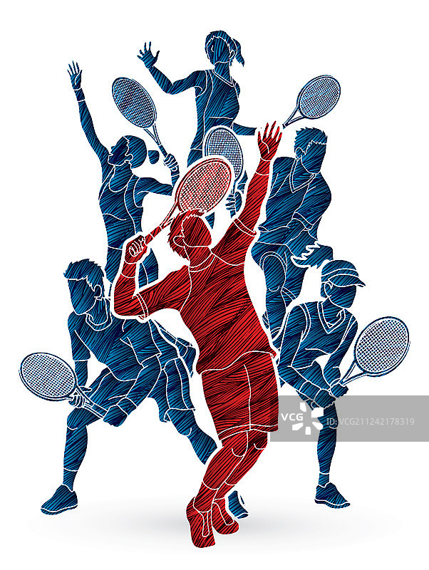 男女网球运动员比赛瞬间图片素材