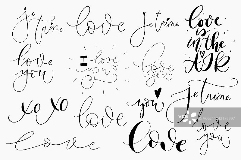 白色背景上的浪漫爱情表白合集图片素材