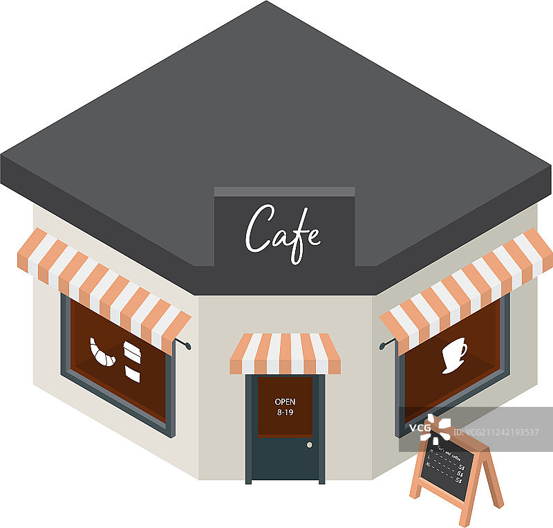 咖啡厅建筑图标2.5D风格图片素材