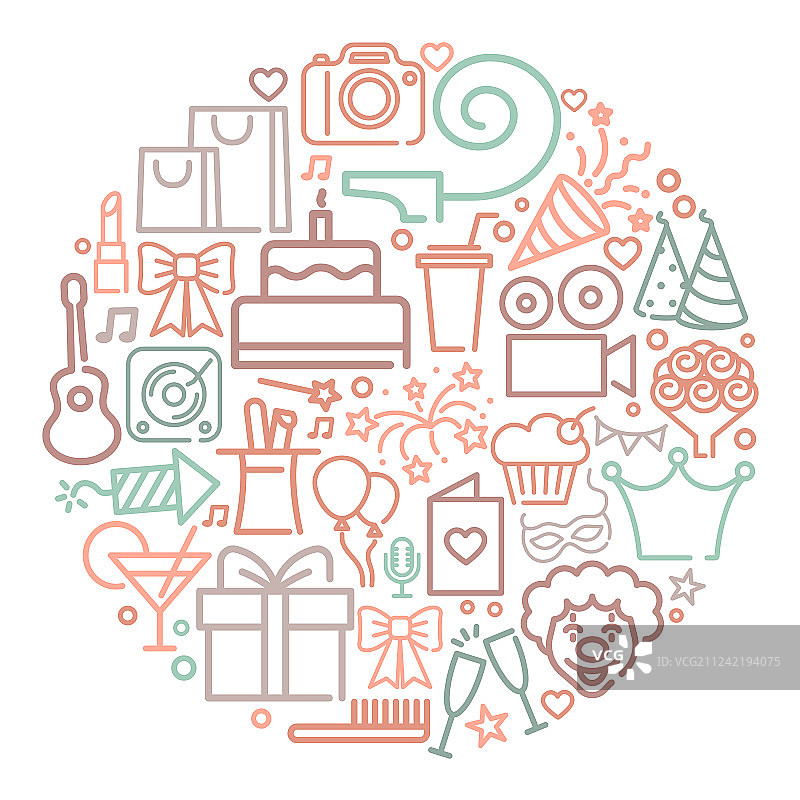 圆形线性生日图标合集图片素材