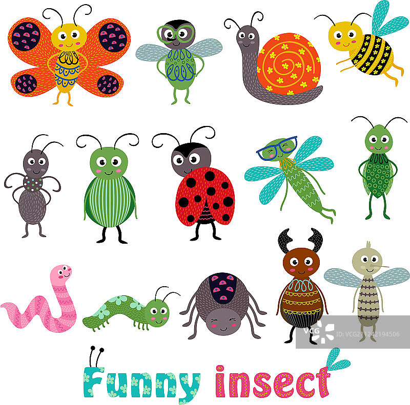 有趣的昆虫图案元素集合图片素材