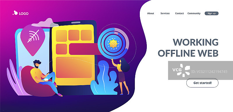 渐进式Web应用程序概念落地页图片素材