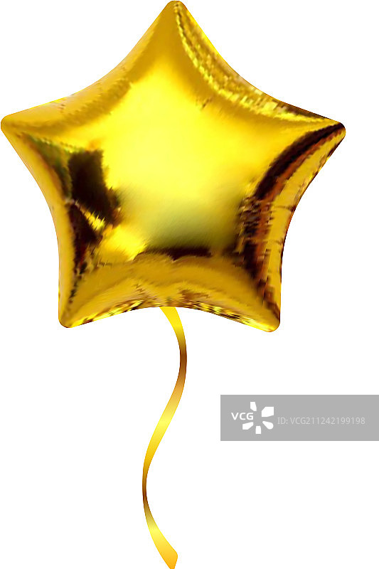 白色背景上的金色星星氦气球图片素材