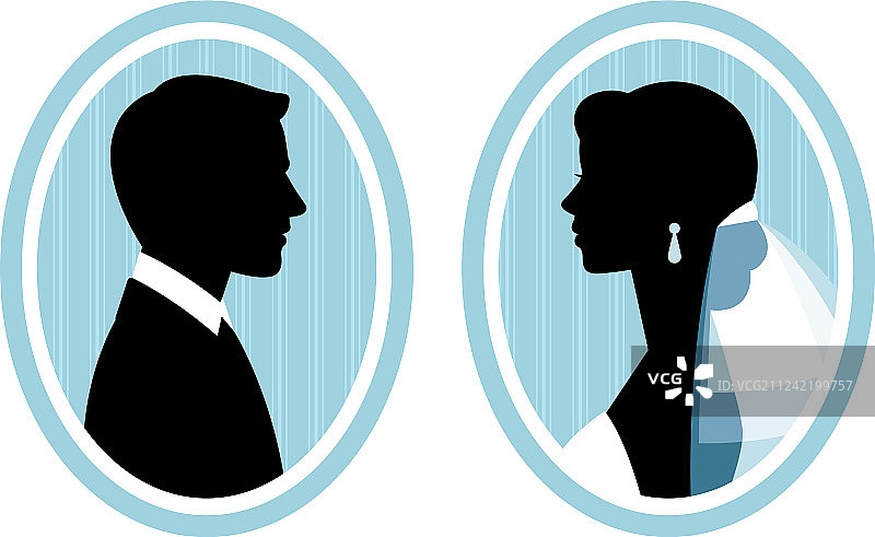 新娘和新郎的侧面轮廓肖像图片素材