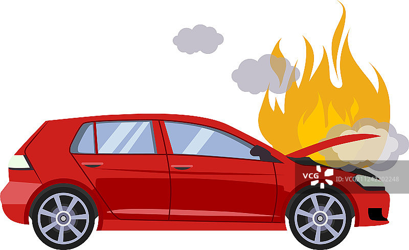 被覆盖的红色汽车破损引擎盖图片素材