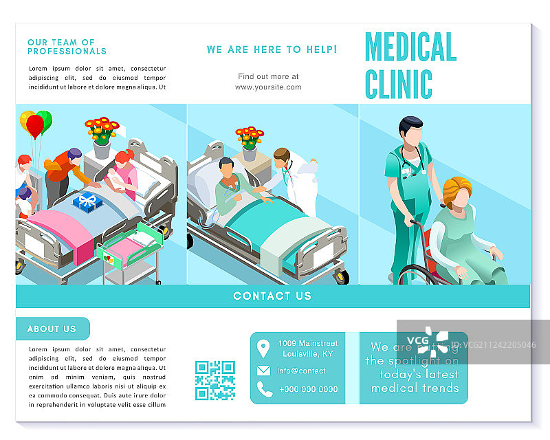 蓝色简约医疗诊所三折宣传册图片素材