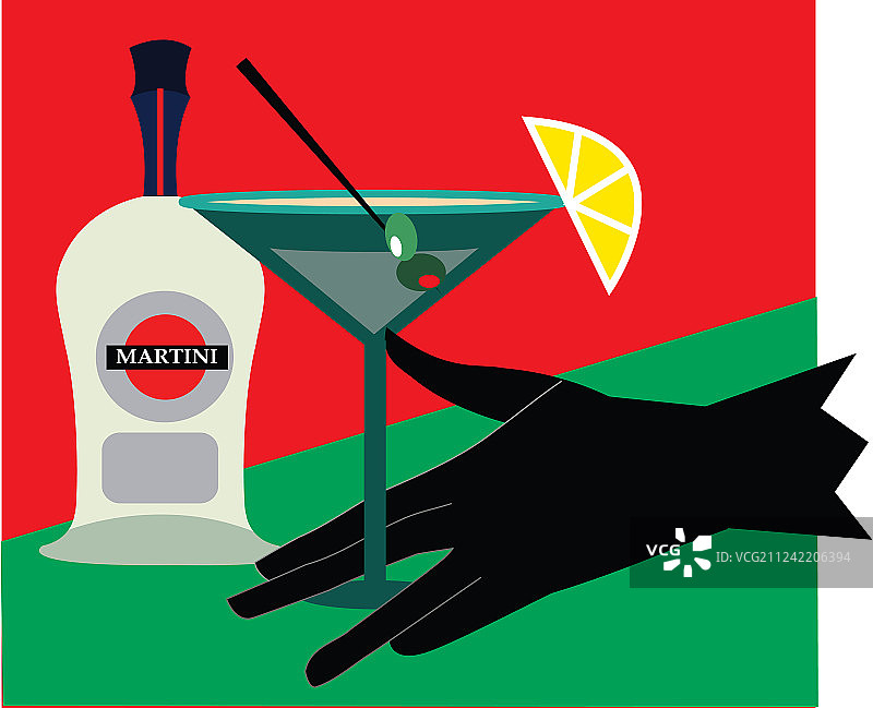 戴着黑色手套的马提尼鸡尾酒图片素材