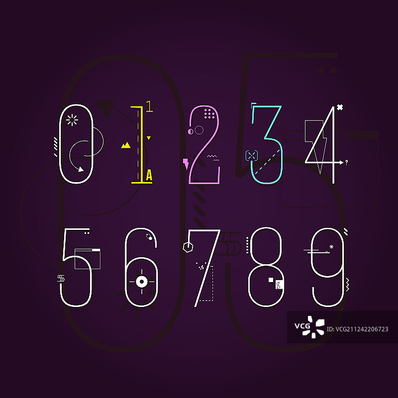 扁平线条艺术风格几何数字合集图片素材