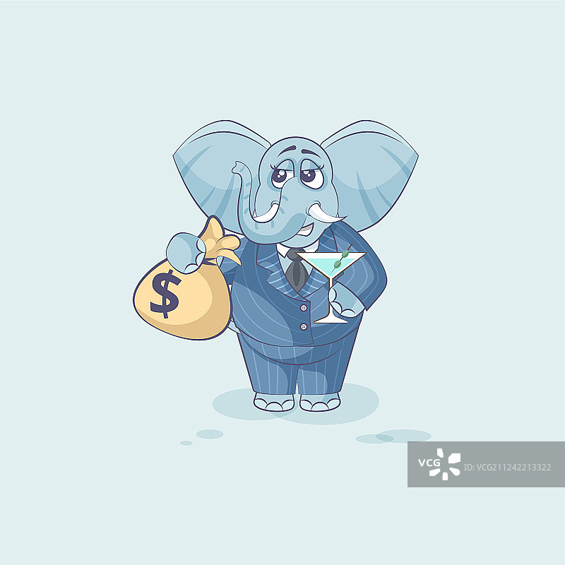 拿着钱袋和马提尼酒杯的大象图片素材
