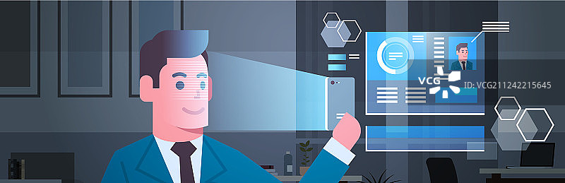 扫描商务男士面部的现代安保系统图片素材