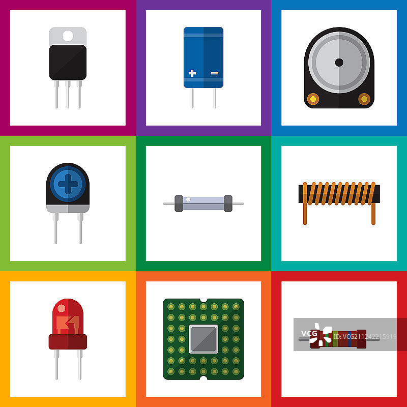 扁平风格电子产品图标集：晶体管接收器图片素材