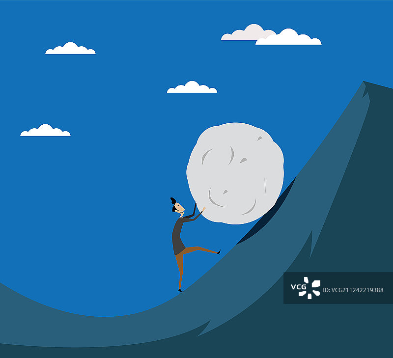 商人推着巨石上山图片素材