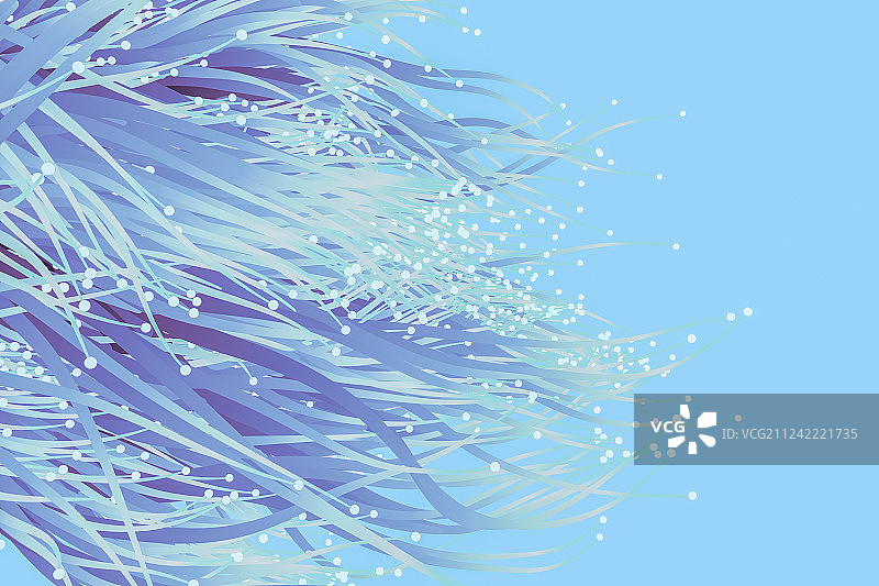 蓝色生长的线条与光点，三维渲染图片素材