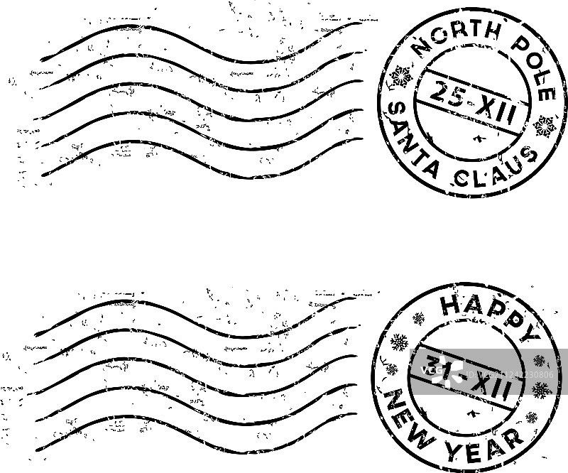 圣诞新年邮票图案图片素材