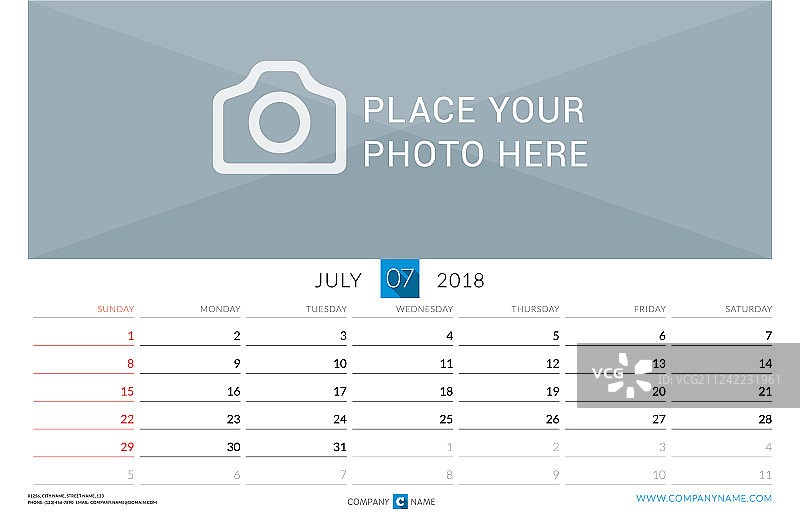 2018年7月壁挂月历图片素材
