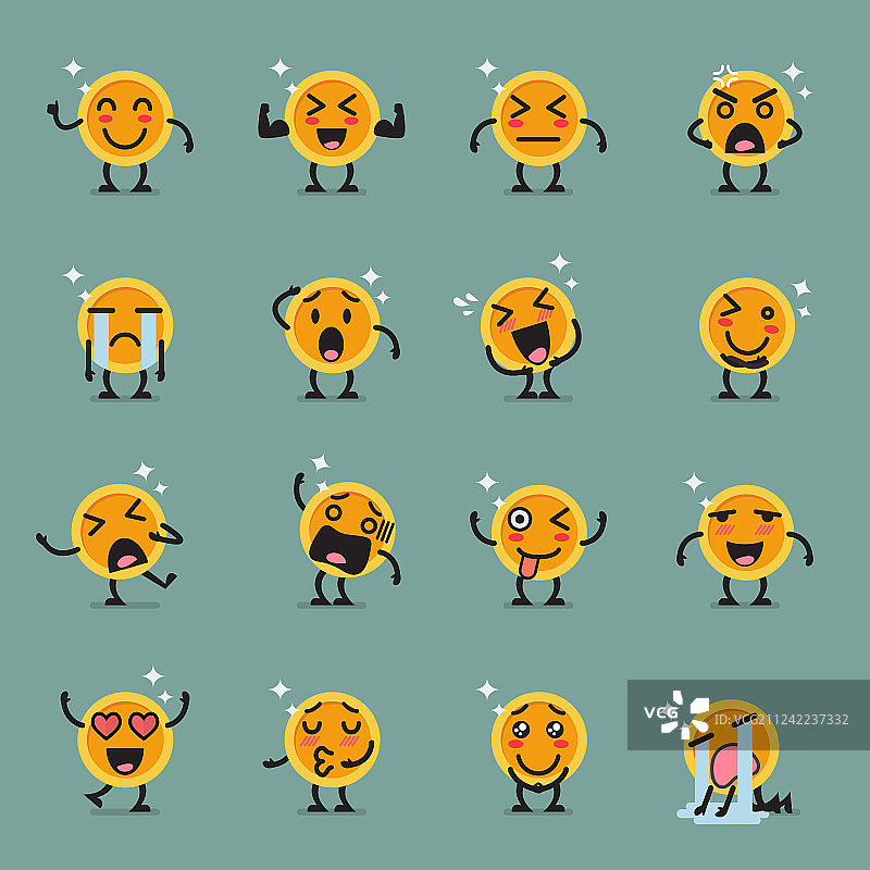 硬币字符表情符号套装图片素材