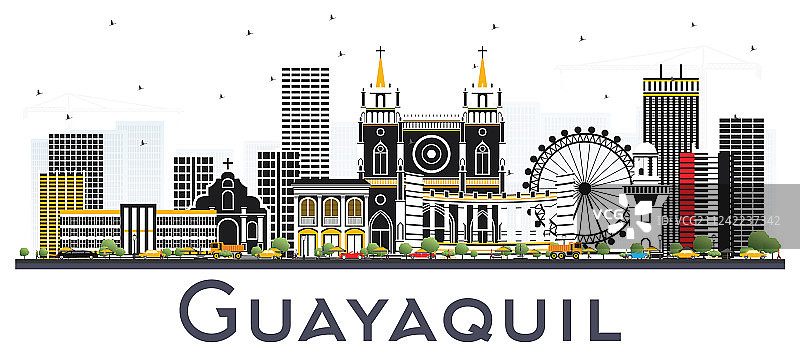 厄瓜多尔瓜亚基尔彩色城市天际线图片素材