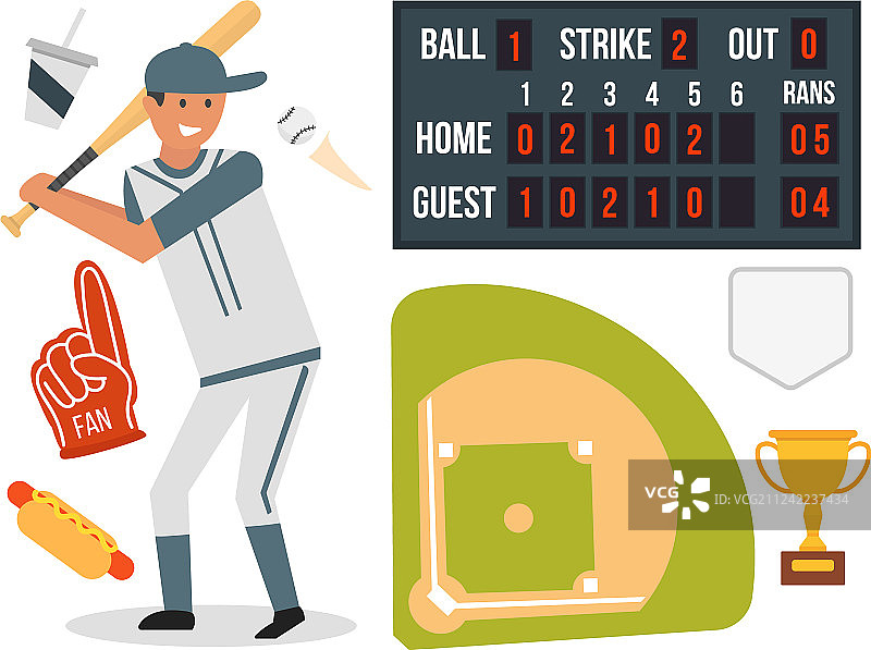 卡通棒球运动员击球图标图片素材