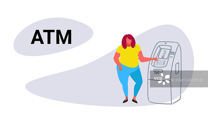 使用ATM机的肥胖女人图片素材