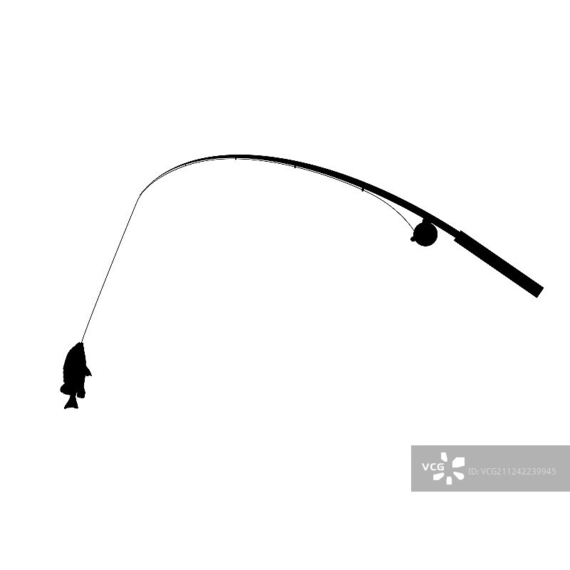 黑色鱼竿和鱼图片素材