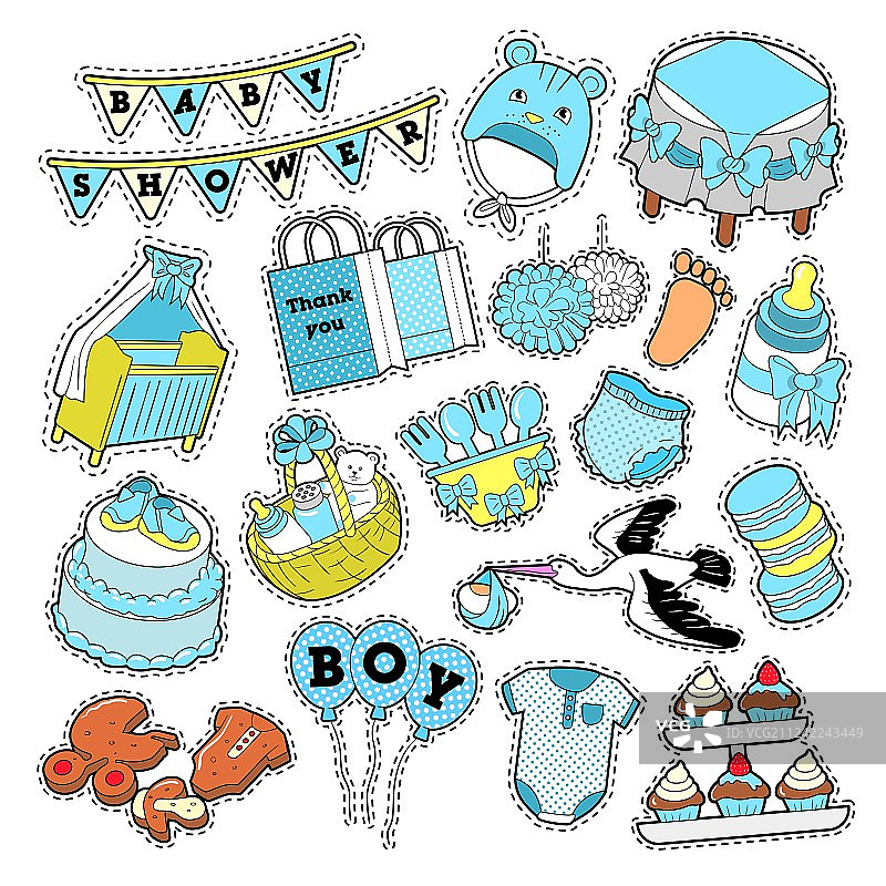 男宝宝迎婴派对贴纸徽章补丁图片素材
