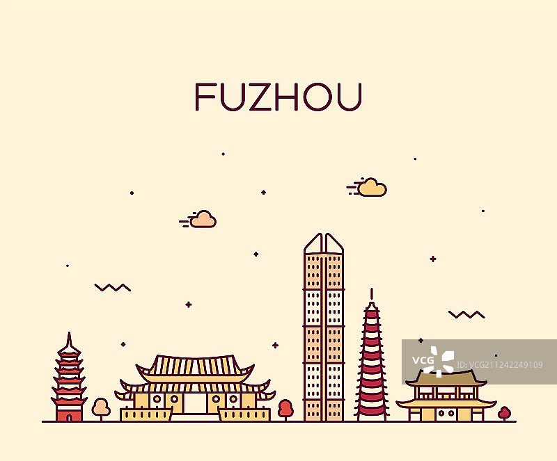 中国福建省福州天际线线性设计图片素材