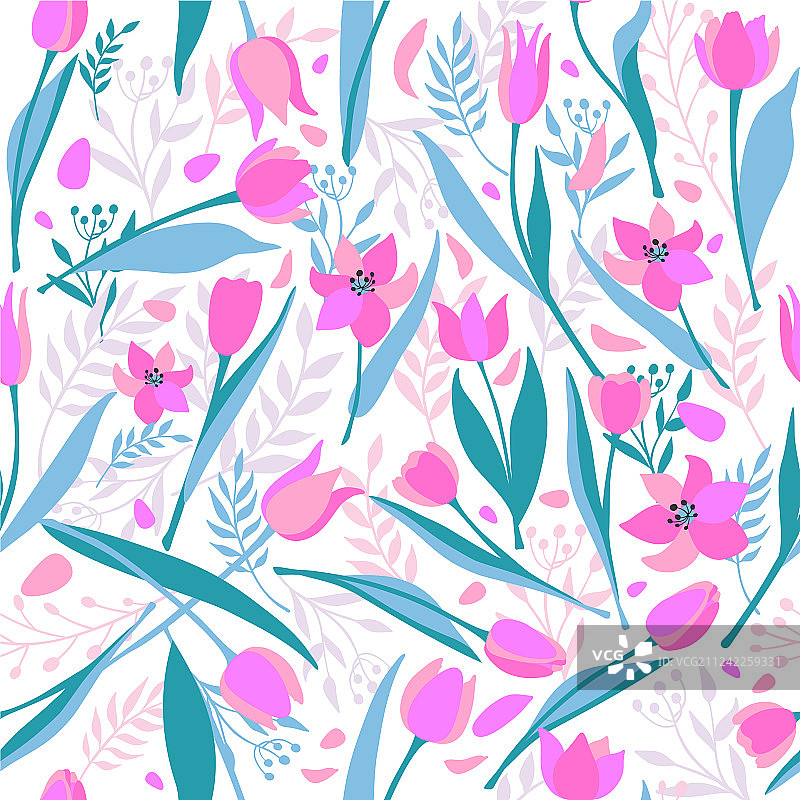 可爱时尚郁金香无缝图案图片素材