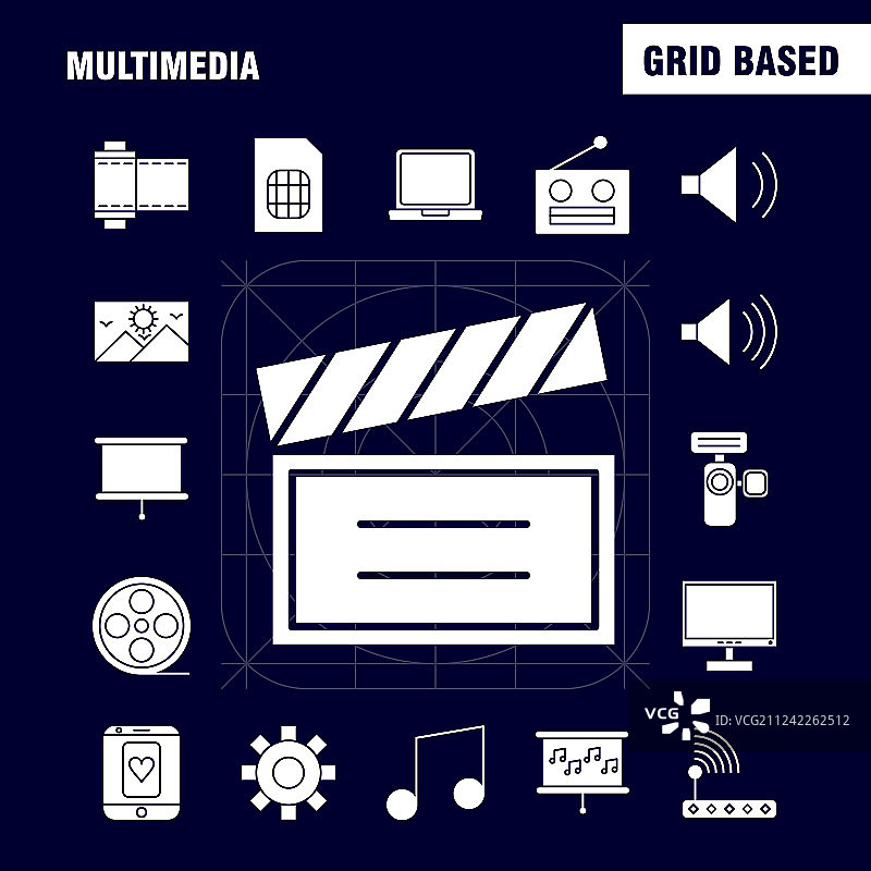 用于网页打印的多媒体实体字形图标图片素材