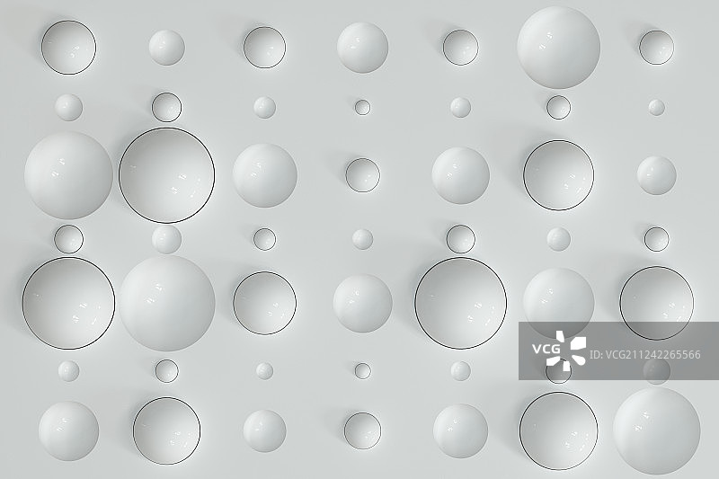 排列在墙上的球体，三维渲染图片素材