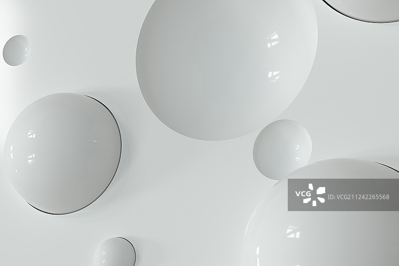 排列在墙上的球体，三维渲染图片素材