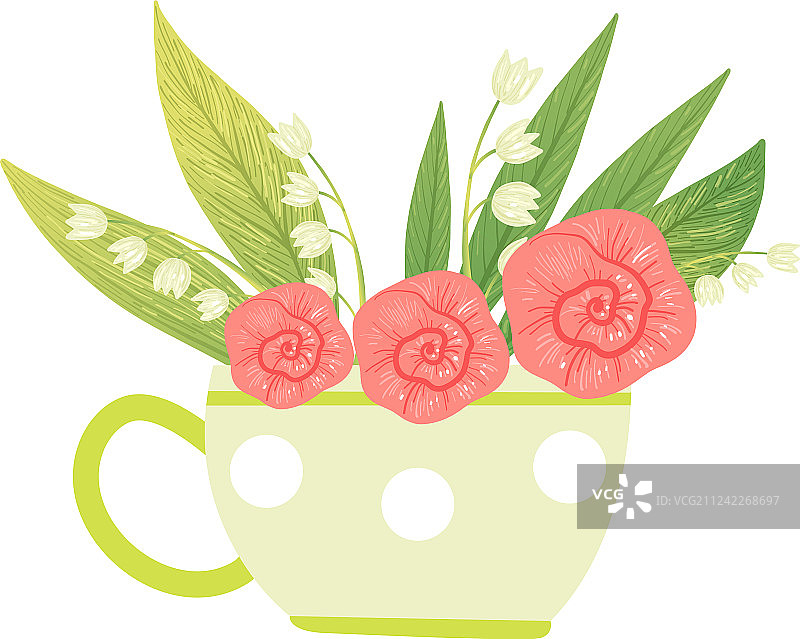 粉色鲜花和铃兰花束图片素材