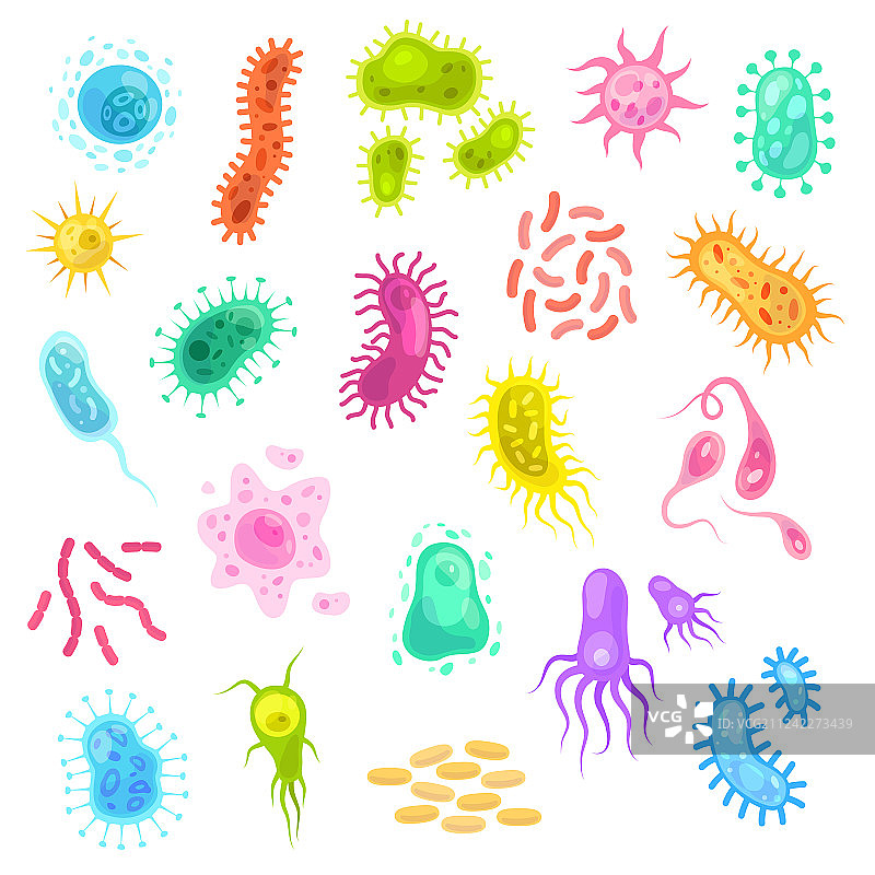 彩色流感病毒细胞生物细菌集合图片素材