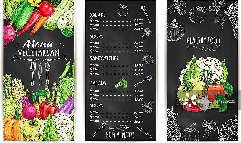 蔬菜菜肴素食菜单粉笔画图片素材