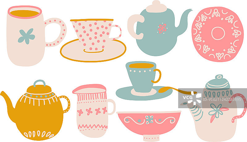 可爱的咖啡或茶具设计元素图片素材
