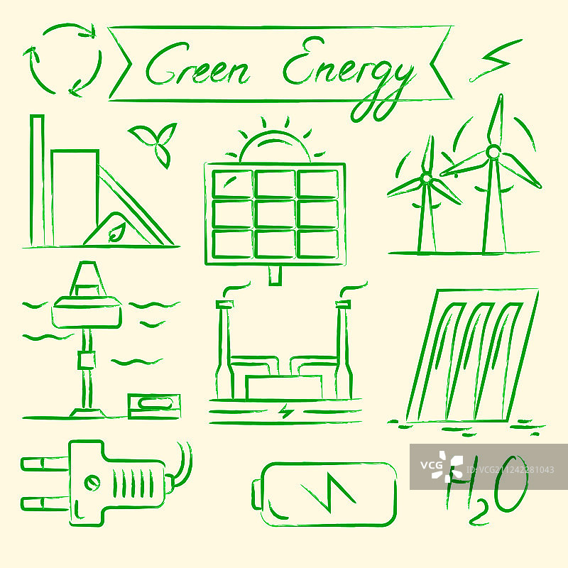 可再生能源手绘图标合集图片素材