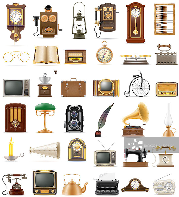 复古老式图标对象大合集图片素材