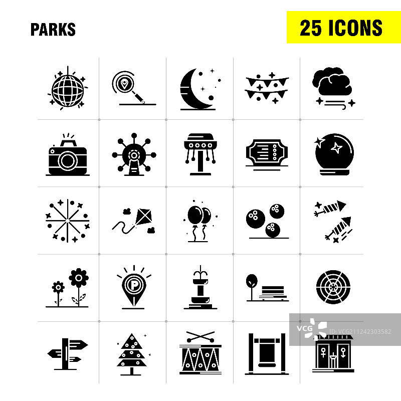 公园实心字形图标，用于信息图表图片素材