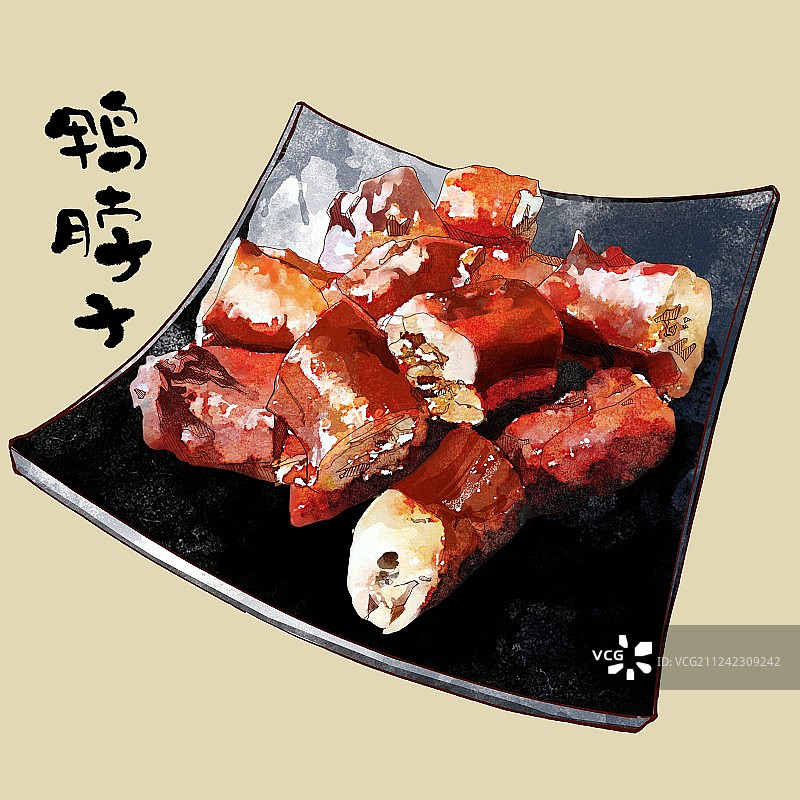 美食插画 卤味卤料 鸡鸭肉带盘子 鸭脖子鸡脖子图片素材
