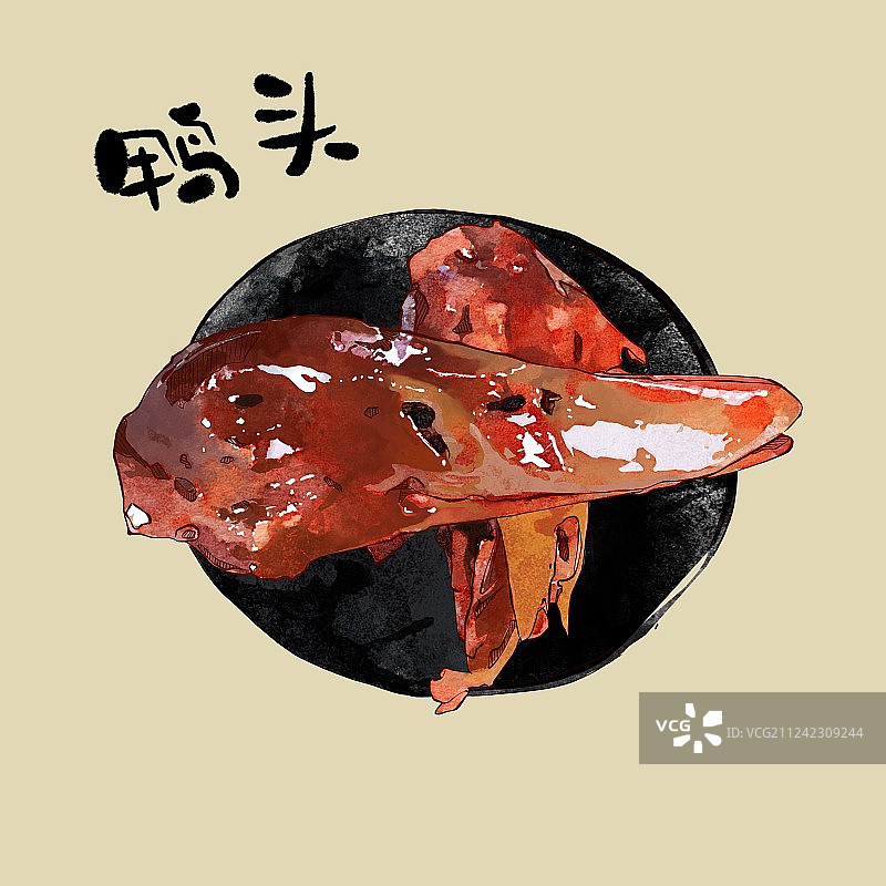 美食插画 卤味卤料 鸡鸭肉带盘子 鸭头图片素材